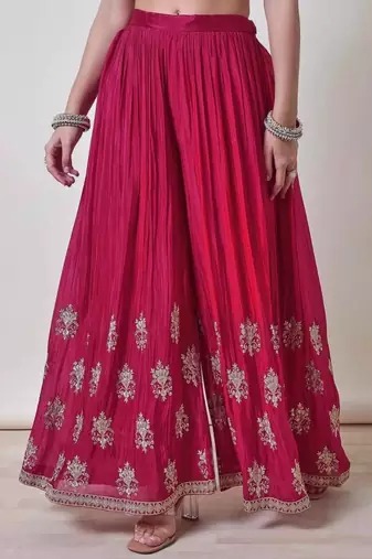 Rani-pink silk blend embroidered palazzo set