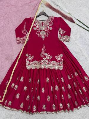 Rani-pink silk blend embroidered palazzo set 3