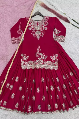 Rani-pink silk blend embroidered palazzo set