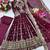 Maroon faux georgette embroidered flared gown set