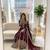 Maroon faux georgette embroidered flared gown set