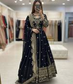 Black faux georgette embroidered flared gown set
