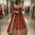 Red faux georgette embroidered flared gown set