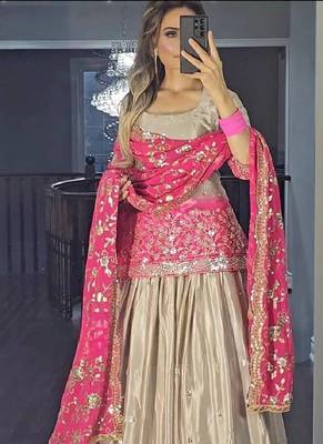 pink grey chinon and digital print embroidered sharara suit stitched 1