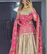pink grey chinon and digital print embroidered sharara suit stitched