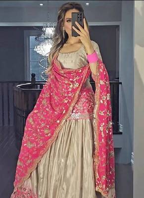 pink grey chinon and digital print embroidered sharara suit stitched 3