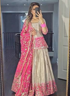 pink grey chinon and digital print embroidered sharara suit stitched 4
