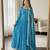 Blue faux georgette embroidered flared gown set