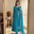 Blue faux georgette embroidered flared gown set