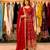 Red silk blend embroidered flared gown set