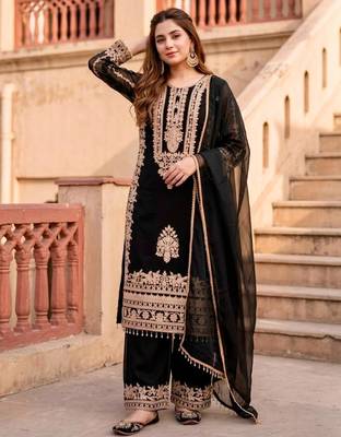 Black faux georgette embroidered palazzo set 1