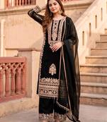 Black faux georgette embroidered palazzo set