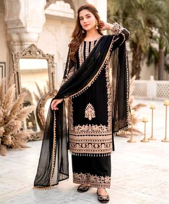 Black faux georgette embroidered palazzo set 2