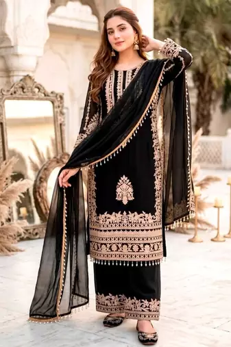 Black faux georgette embroidered palazzo set