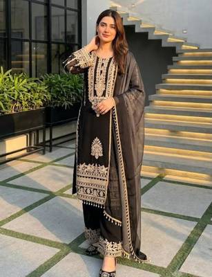 Black faux georgette embroidered palazzo set 3
