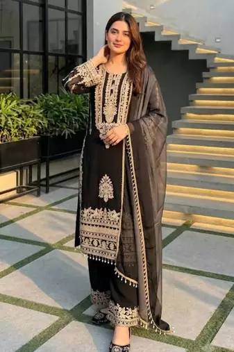 Black faux georgette embroidered palazzo set