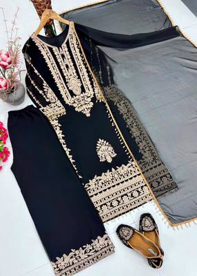 Black faux georgette embroidered palazzo set 4
