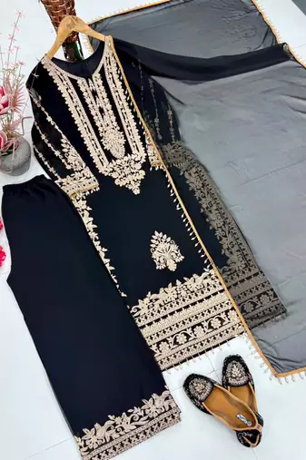 Black faux georgette embroidered palazzo set