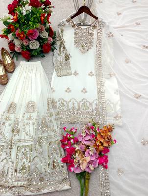 White faux georgette embroidered sharara set 2