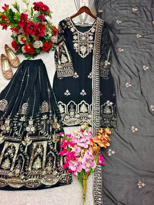 Black faux georgette embroidered sharara set 2