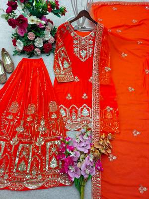 Orange faux georgette embroidered sharara set 2
