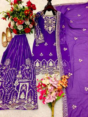 Purple faux georgette embroidered sharara set 2