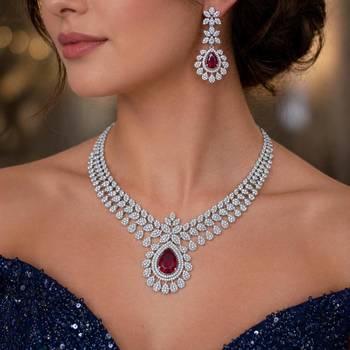 ruby red teardrop bridal jewellery set victorian wedding statement necklace & earrings 1