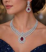 ruby red teardrop bridal jewellery set victorian wedding statement necklace & earrings