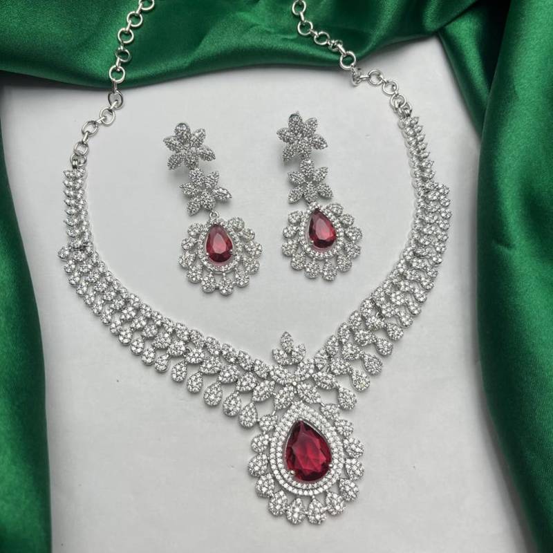 ruby red teardrop bridal jewellery set victorian wedding statement necklace & earrings