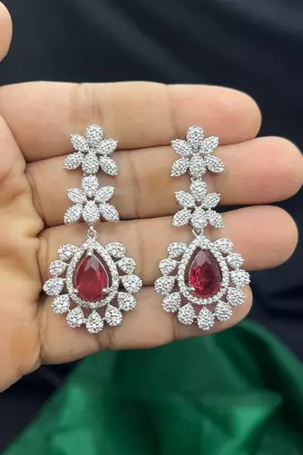 ruby red teardrop bridal jewellery set: victorian wedding statement necklace & earrings