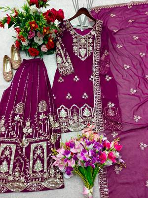 Rani-pink faux georgette embroidered sharara set 2