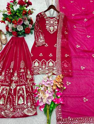 Pink faux georgette embroidered sharara set 2