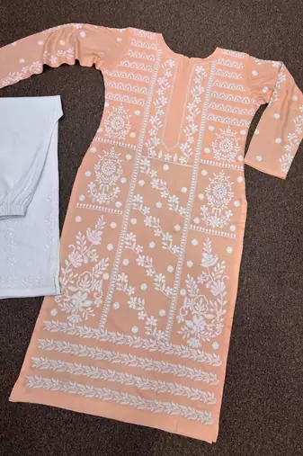 Orange cotton silk embroidered palazzo set