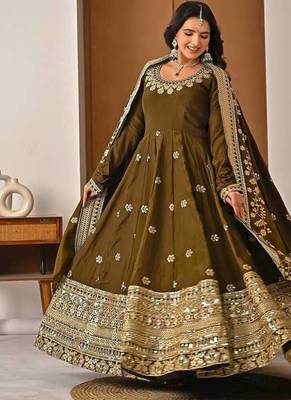 green faux blooming embroidered anarkali suit stitched 1