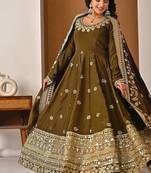 green faux blooming embroidered anarkali suit stitched