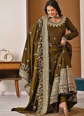 green faux blooming embroidered anarkali suit stitched 2