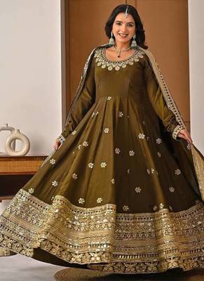 green faux blooming embroidered anarkali suit stitched 3