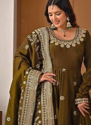 green faux blooming embroidered anarkali suit stitched 4