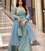 Blue silk blend plain palazzo set
