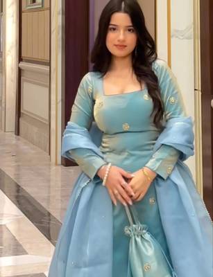 Blue silk blend plain palazzo set 3