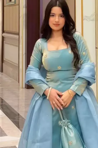 Blue silk blend plain palazzo set