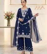 Navy-blue georgette embroidered palazzo set