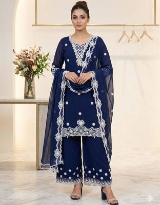 Navy-blue georgette embroidered palazzo set 2