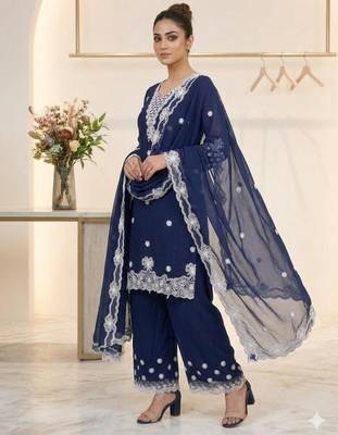 Navy-blue georgette embroidered palazzo set 3