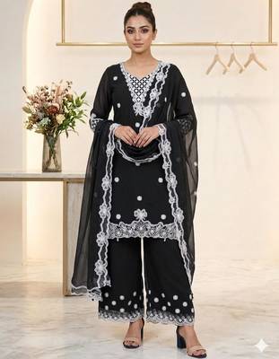Black georgette embroidered palazzo set 1