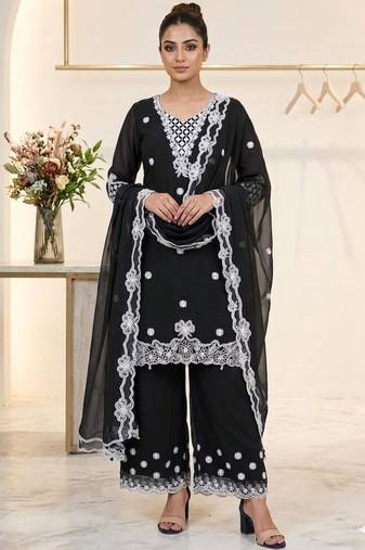 Black georgette embroidered palazzo set