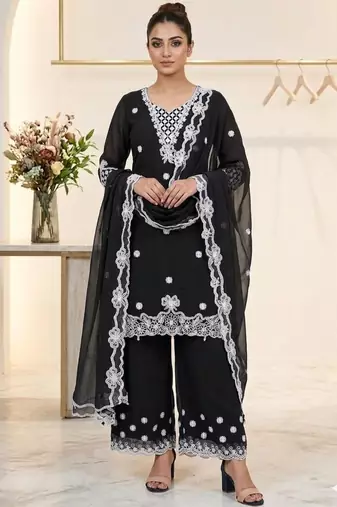 Black georgette embroidered palazzo set