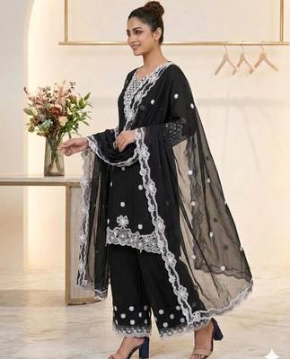 Black georgette embroidered palazzo set 2