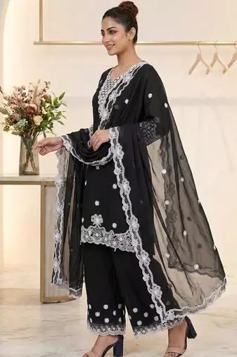 Black georgette embroidered palazzo set