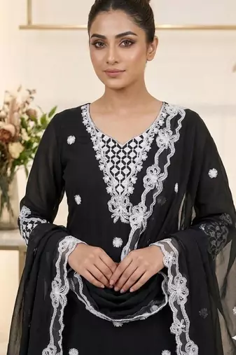 Black georgette embroidered palazzo set